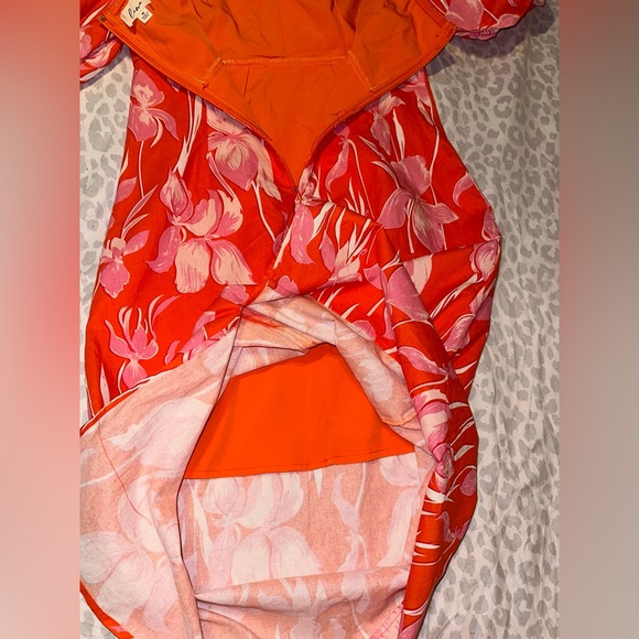 Orange/Pink Lena Off Shoulder Long Midi Dress - Picture 8 of 15